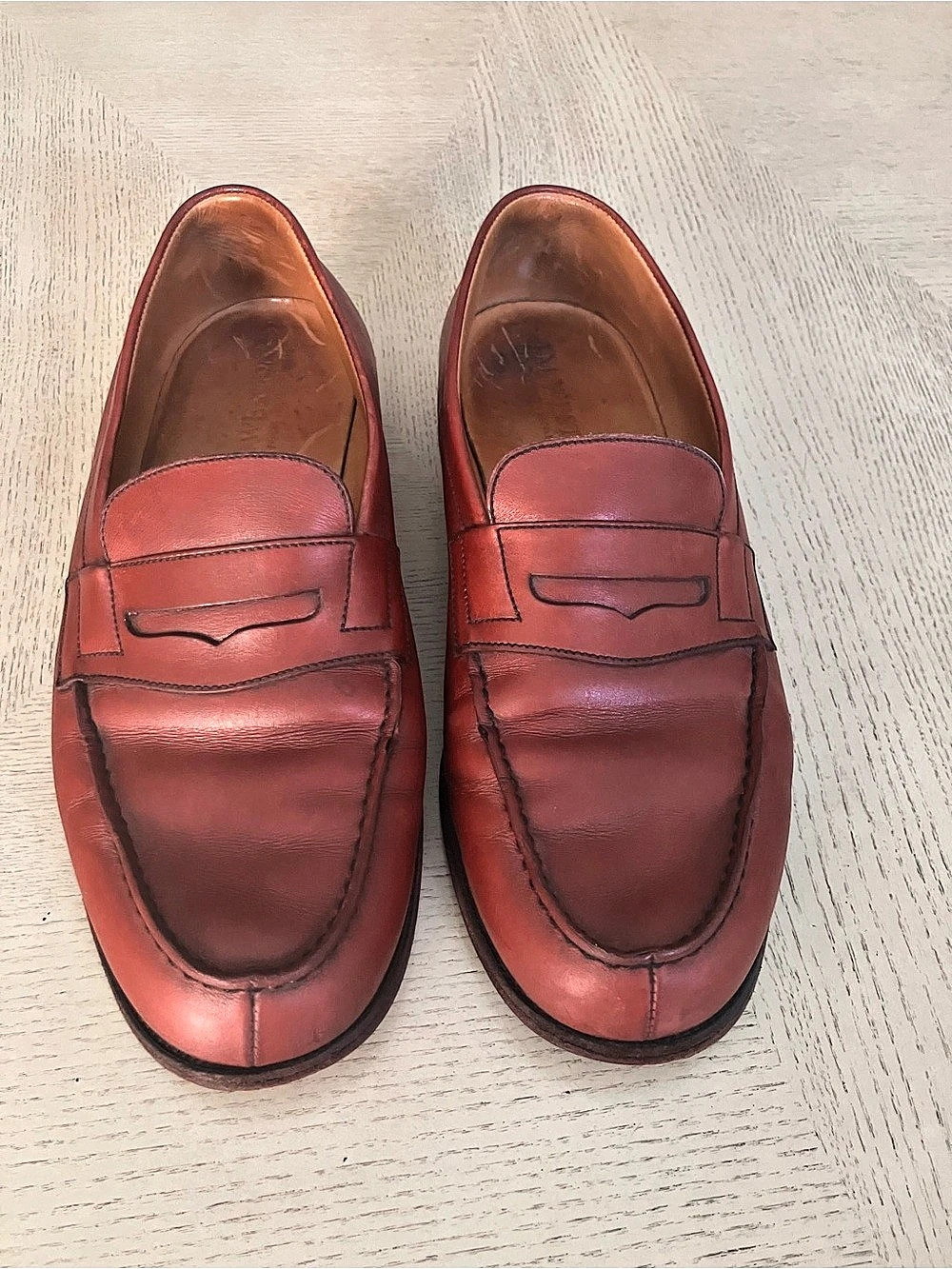 J.M. Weston 180 Leather Loafers Red/Burgundy 6D / US 7
